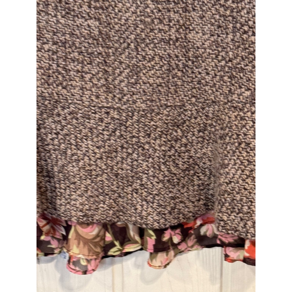 Loft Tweed Wool Blend Skirt Floral Flounce Size 4 Brown Pink - Picture 4 of 9
